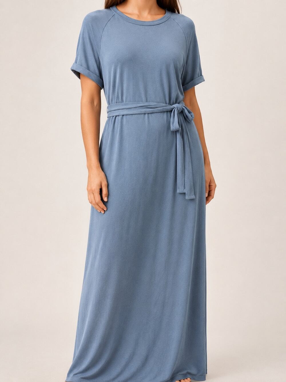 Elizabeth and James XS 100% Cotton Belted Blue Maxi T-Shirt Wrap Dress